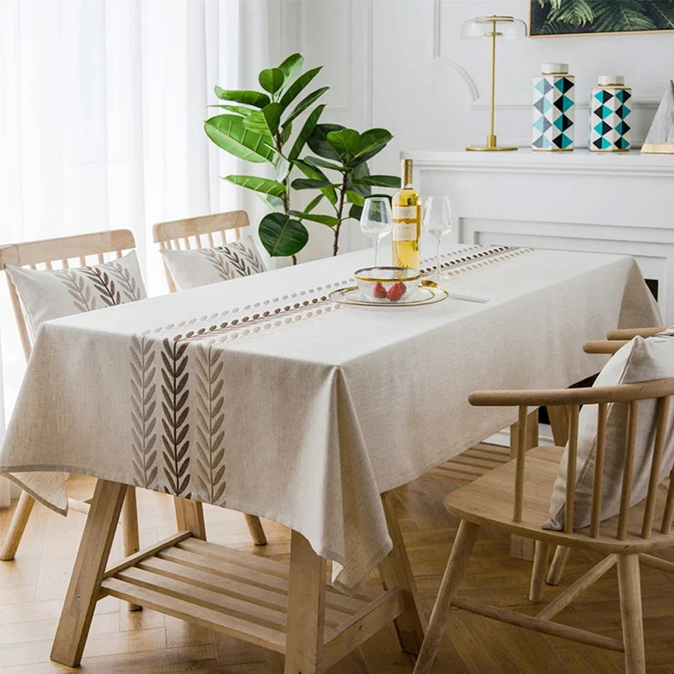 Embroidery Anglicanum Tassel Tablecloth, Cotton Linen Dust Proof Table Cover, for Kitchen Dining Room,Home Party Tabletop Decor